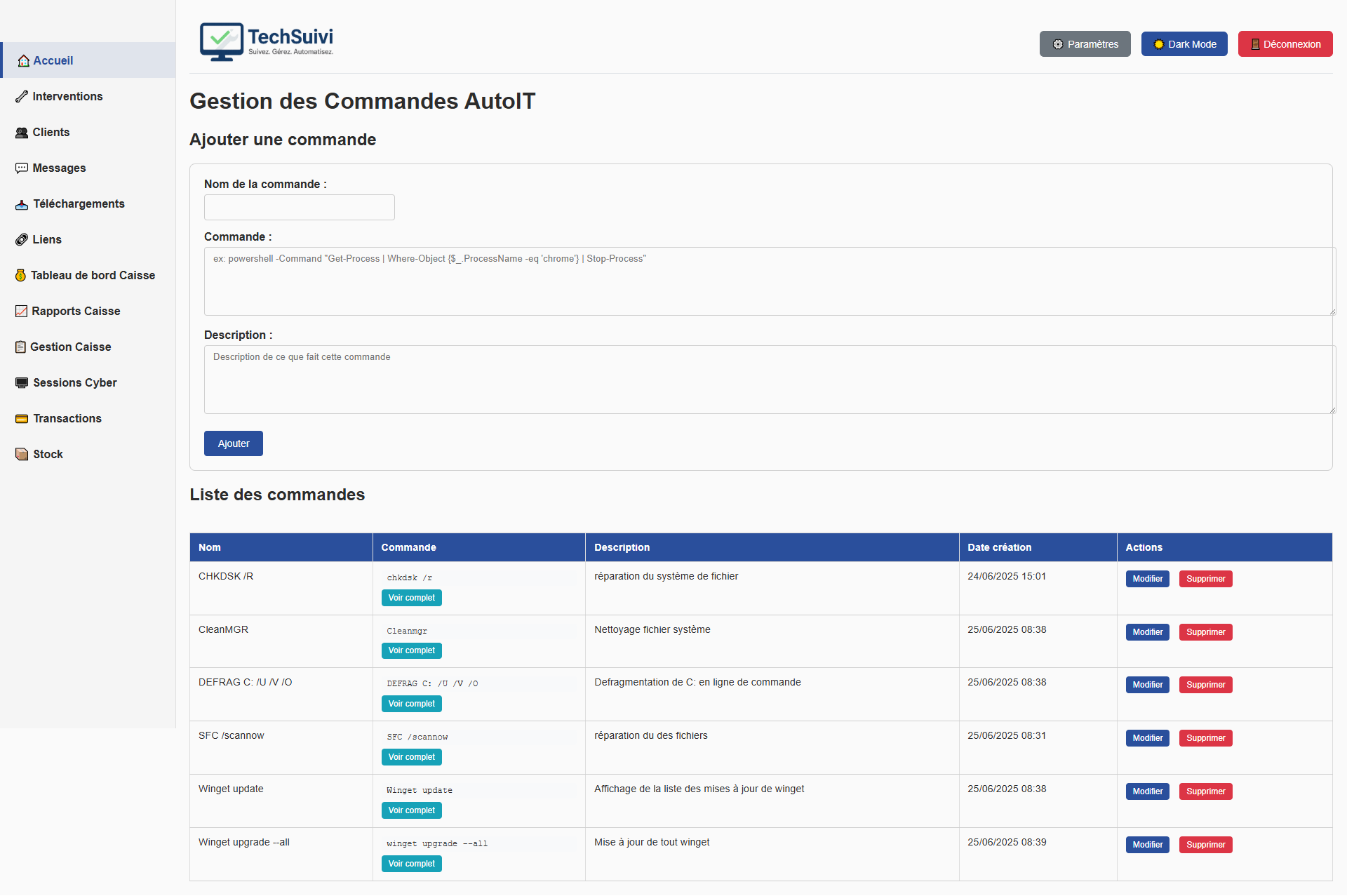 Gestion des commandes